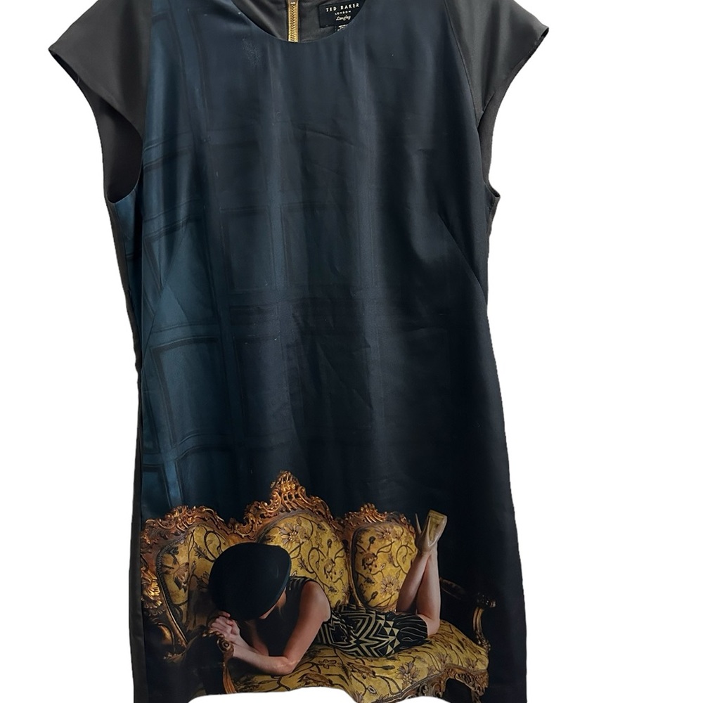 Ted Baker London Langley Print Sheath Dress size 3 or Med green/black - Picture 3 of 16